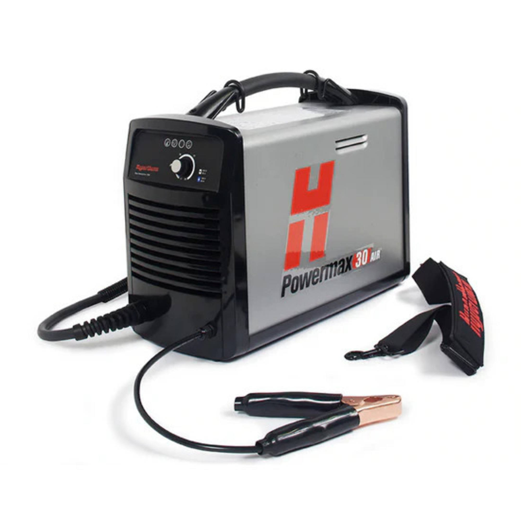 Hypertherm Powermax30 AIR Plasma Cutter, 120–240V Dual-Voltage, CSA, Built-In Air Compressor, 75° Handheld Torch – Model #088096